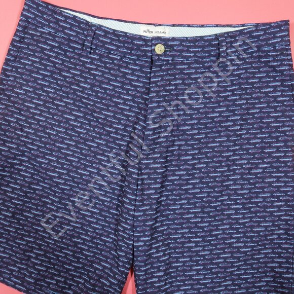 Peter Millar Shorts Mens 34 Blue Carrboro Golf Flat Front Performance - Picture 1 of 8